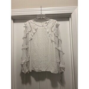 New Fiver Women’s Workwear White With Black Polka Dots Medium Long Sleeve Top